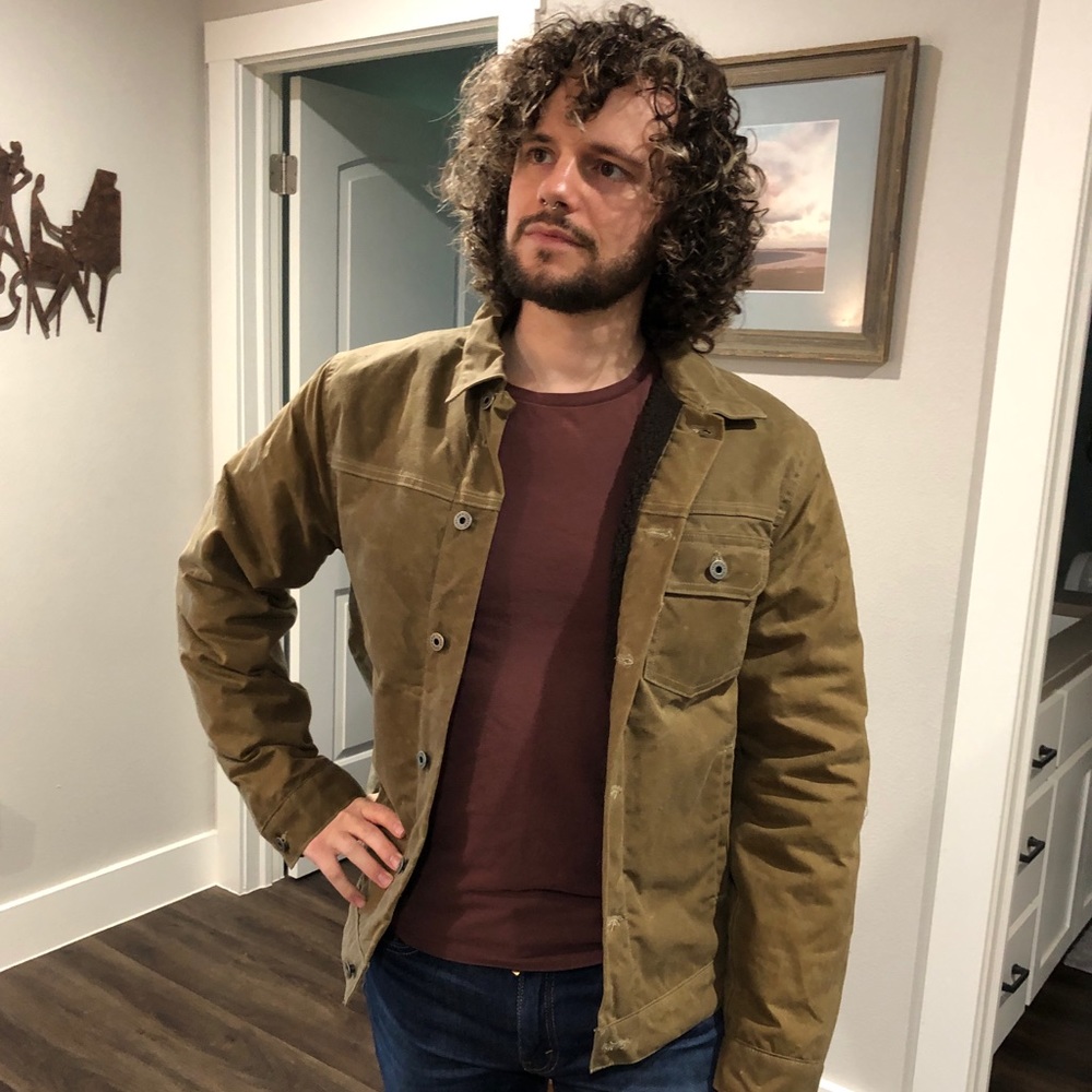 Flint and Tinder sherpa-lined waxed trucker jacket
